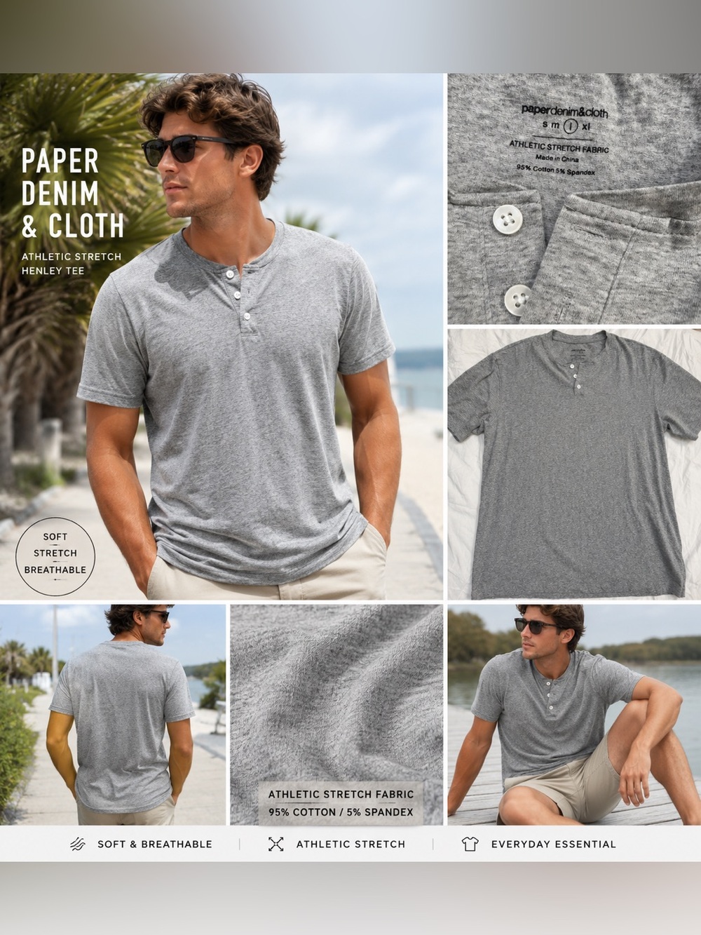 Paper Denim & Cloth Men's Heather Gray Short-Sleeve Henley